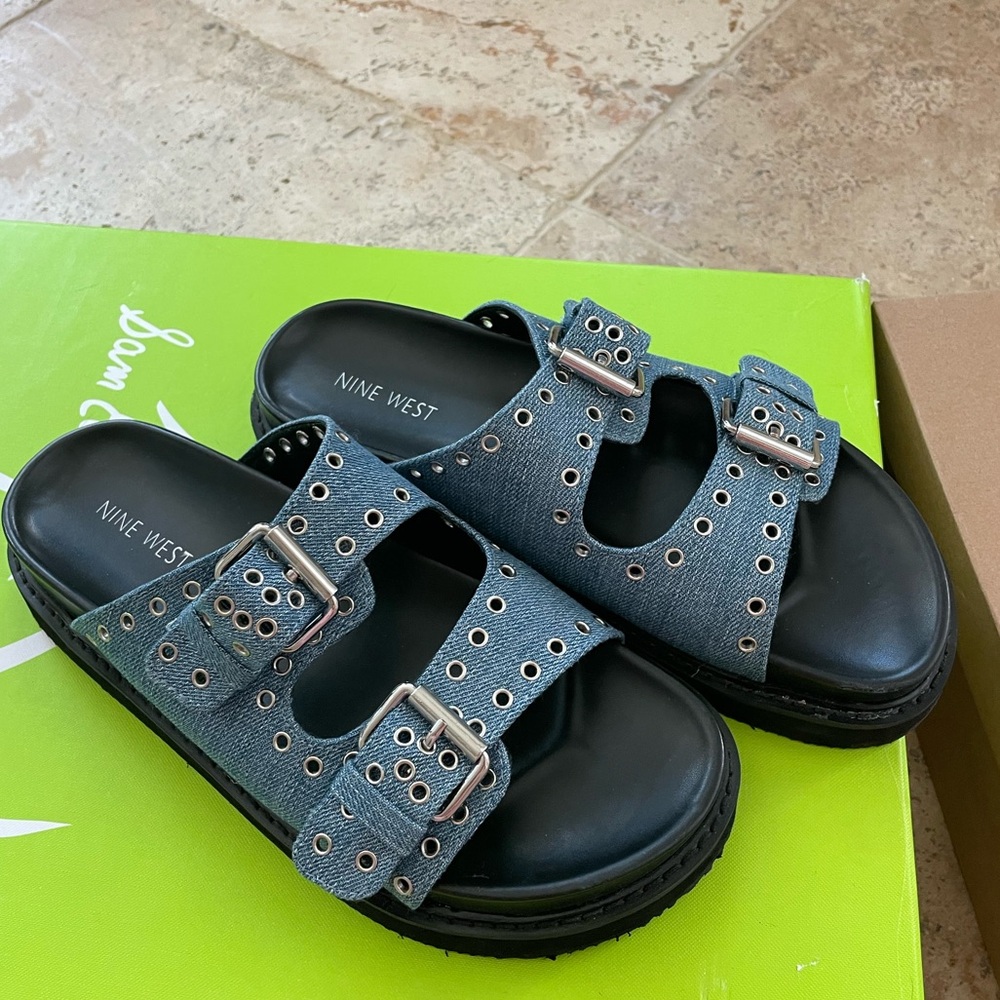 Nine West Eleny Buckle Slide Sandals